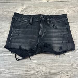 American Eagle Black Distressed Low Rise Cut-Off Shorts - 00 - EUC